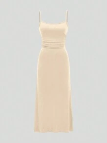 SHEIN Unity Women's Solid Color Bell Sleeve Shrug Top And Cami Dress 2pcs Set - Apricot - View 6