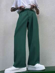 Manfinity Roghcode Men Slant Pocket Wide Leg Suit Trousers - Green - View 1