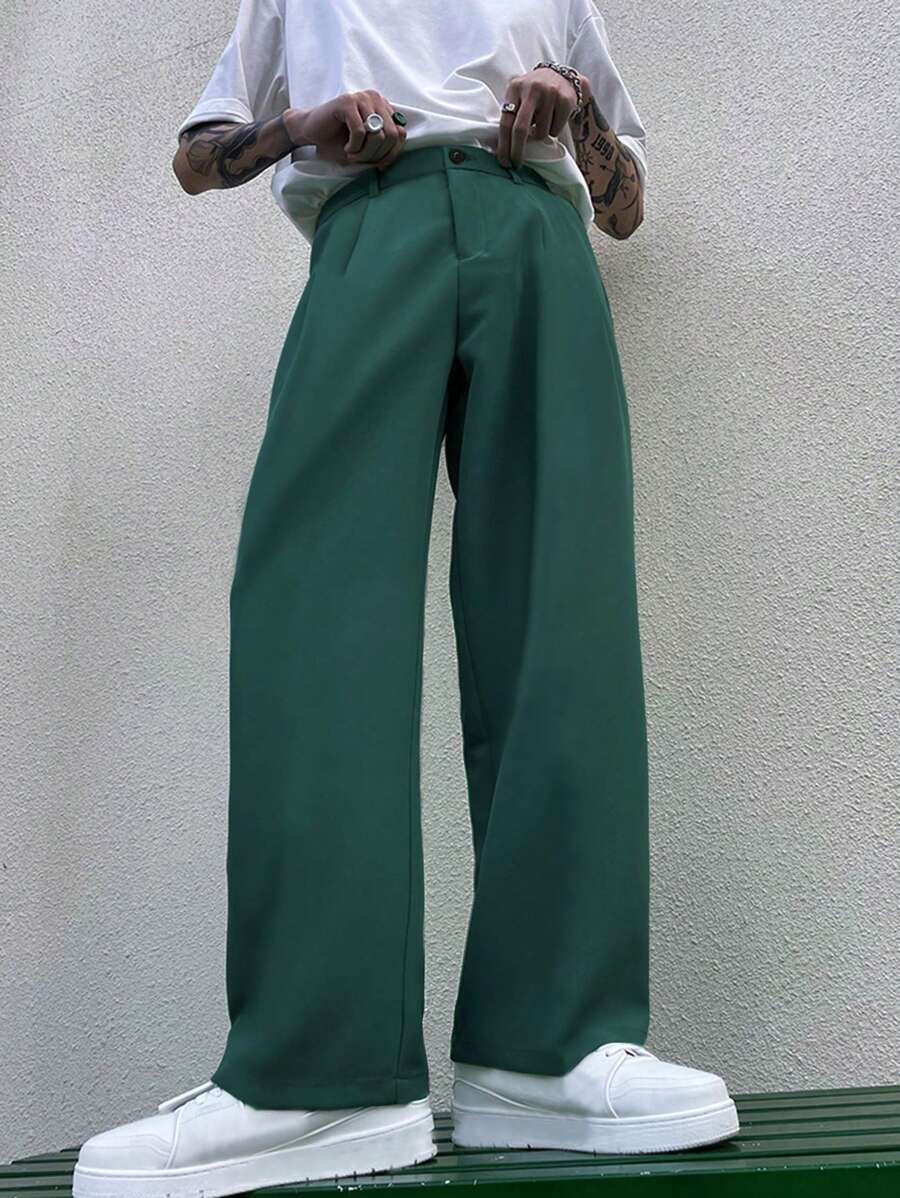 Manfinity Roghcode Men Slant Pocket Wide Leg Suit Trousers - Green - View 1