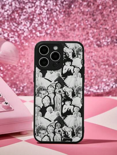 Marilyn Monroe X SHEIN Printed Black Colored Drawing Phone Case, Compatible With IPhone