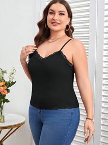 SHEIN Clasi 女性蕾絲無袖背心加大尺碼 - 黑色 - 查看 5