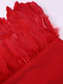 Fuzzy Trim Tube Bodycon Dress - Red - View 7