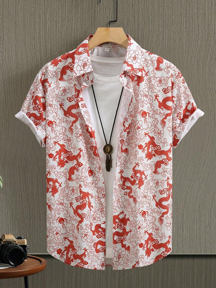 Men's Plus Size Short Sleeve Casual Shirt With All-Over Print