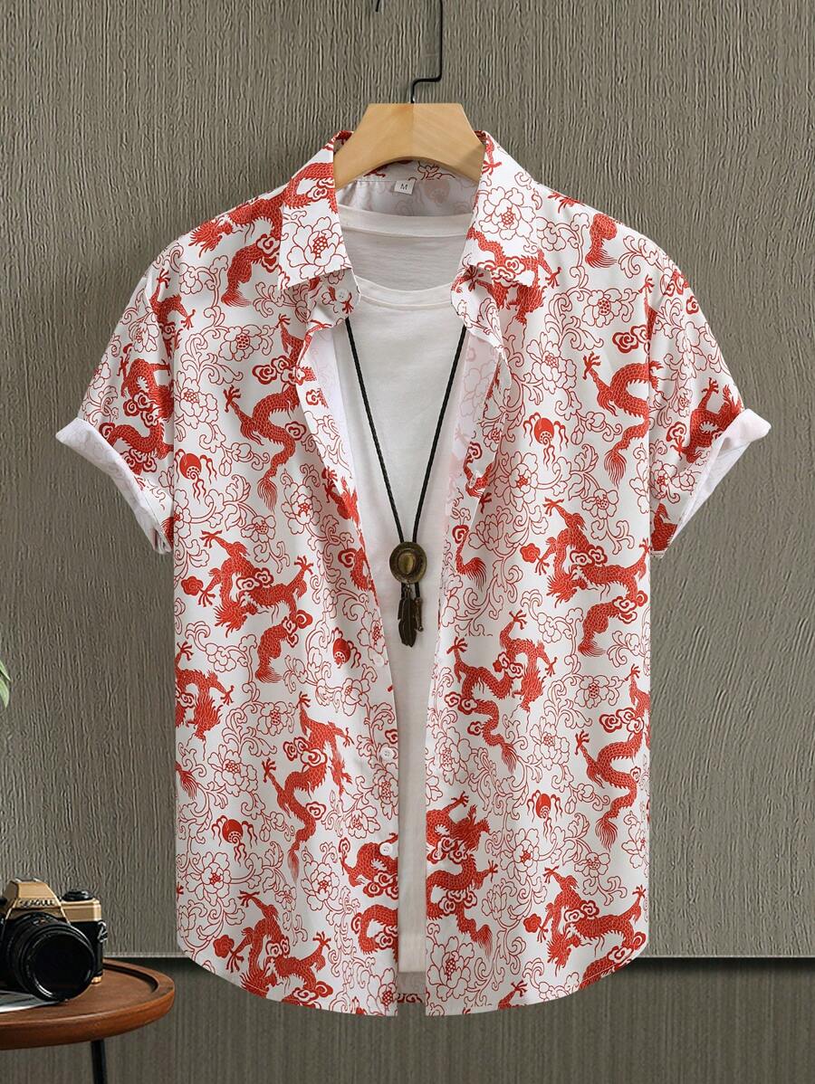 Manfinity Homme Men's Plus Size Short Sleeve Casual Shirt With All-Over Print