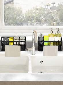 SHEIN Basic living 1入廚房水槽收納盒,適用於水槽和櫥櫃臺面,可拆卸排水盤的收納盒和海綿架 - 黑色 - 查看 2