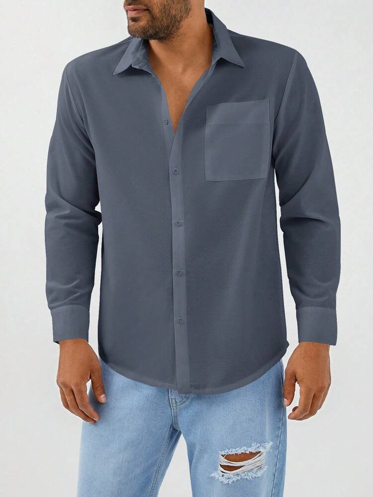 RueChic Men's Solid Color Long Sleeve Shirt - Grey - View 3