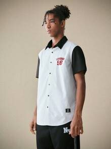 Manfinity VCAY Chemise tissée pour hommes avec numéros imprimés numériquement et blocs de couleur, retour à l'école - Noir et Blanc - Voir 3