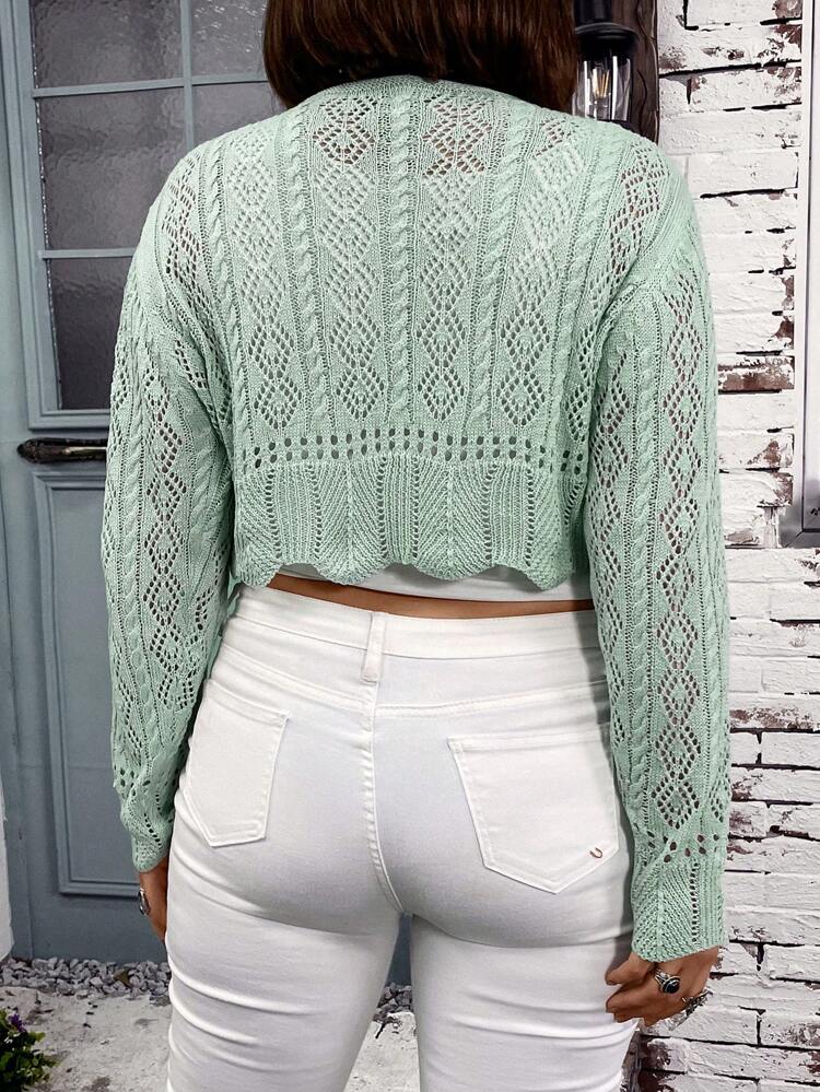 Solid Color Knitted Plus Size Hollow Out Cardigan Fall Cloth For Women