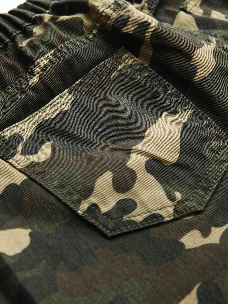 Teen Girl's Casual, Stylish, Vintage Cargo Camouflage Jeans In Straight Leg