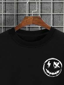 Sudadera Gráfica De Graffiti Emoji Para Hombres - Negro - Ver 4