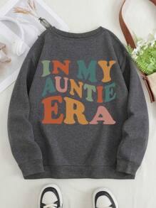 INAWLY Women's Colorful Letter Printed Drop Shoulder Sweatshirt IN MY AUNTIE ERA,Long Sleeve Tops Graduation,Back To School,Graduation,Teacher For Women,Back To School Pullover Fall Sweatshirt - Dark Grey - View 5