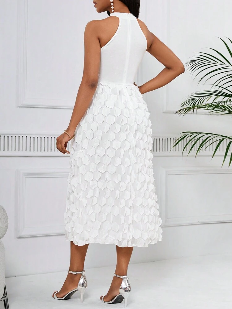 Women's Sleeveless Halter Neck A-Line Dress With 3d Decoration