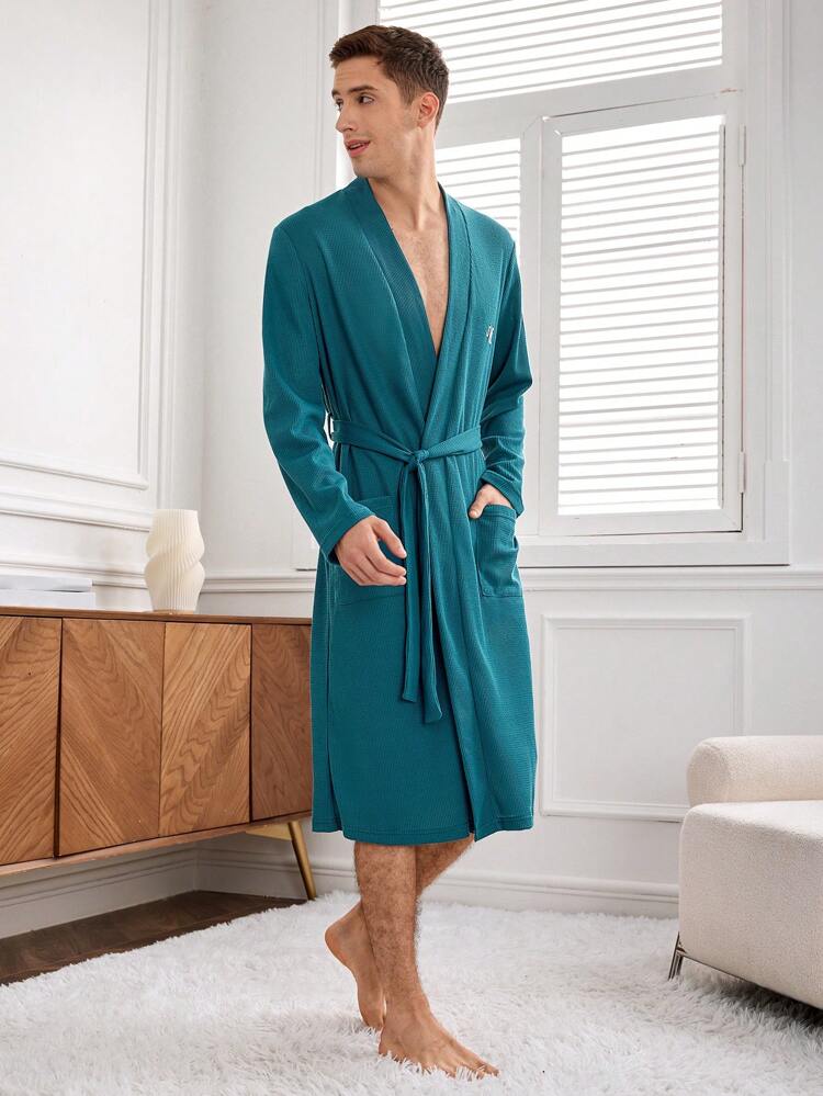 Men's Long Sleeve Bathrobe With Letter Print