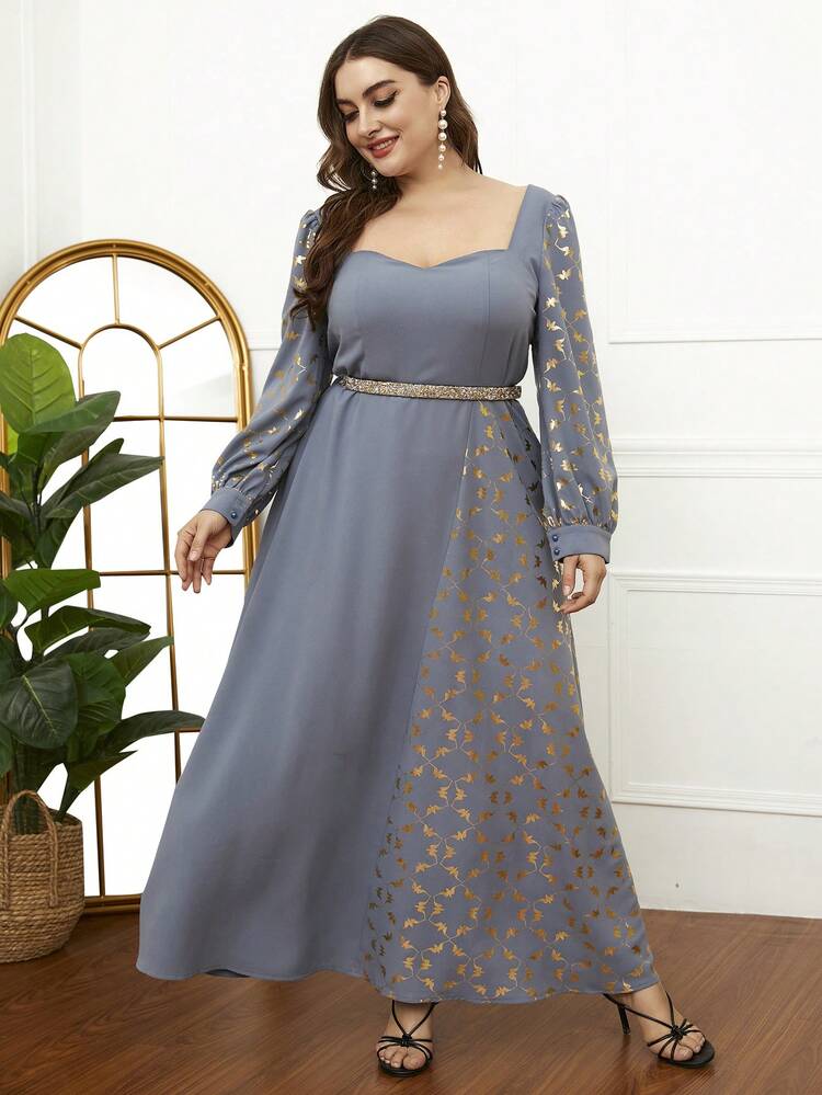 Plus Size Comfortable Elegant Sweetheart Neckline Long Sleeve Dress