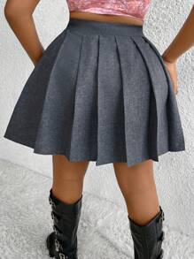 Flirla Plus Size Women's Preppy Style Pleated Skirt - Grey - View 2