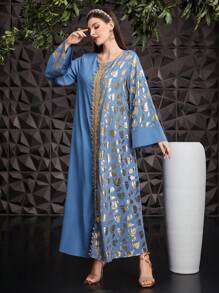 Al Najma 圓領擴口袖連衣裙 - 藍色 - 查看 3