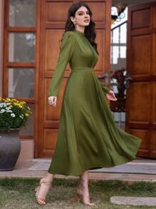 Modelyn 女士立領長袖連衣裙 - 綠色 - 查看 5