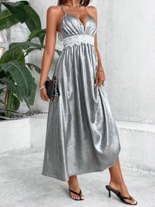 Chiquease Vestido De Tirantes De Encaje Con Parches Para Mujeres