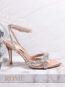 SHUZIA Sandalias de tacón alto con decoración de rhinestones para mujeres - Oro rosa - Ver 3