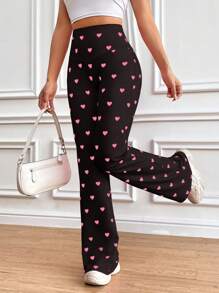 SHEIN Unity Women's High Waisted Pants With Heart Print - Multicolor - View 6