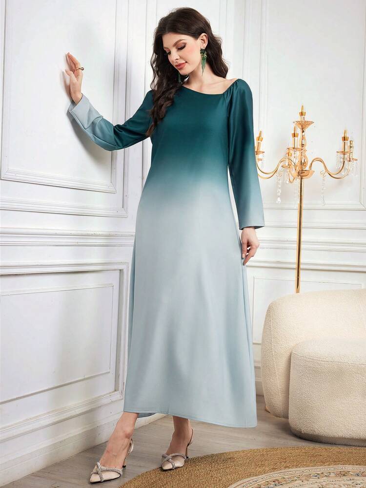 Ombre Oblique Shoulder Women's Dress Long Evening Dresses