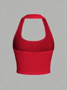SHEIN EZwear 性感休闲简约红色露背短款上衣，适合夏季穿着 - 紅色 - 查看 2