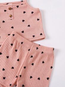 SHEIN Young Girl Valentine's Day Heart Printed Cami Top & Casual Shorts Set - Multicolor - View 5