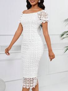 SHEIN Lady Women's Off-The-Shoulder Lace Dress - White - View 5