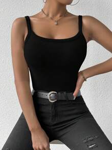 Zielony Camiseta De Tirantes Básica De Color Sólido Para Mujeres