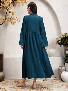 Al Najma Embroidered Long Dress With Notched V-Neck Fall Cloth For Women - Green - View 5