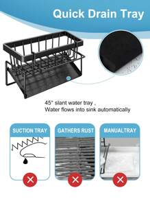 SHEIN Basic living 1入廚房水槽收納盒,適用於水槽和櫥櫃臺面,可拆卸排水盤的收納盒和海綿架 - 黑色 - 查看 5