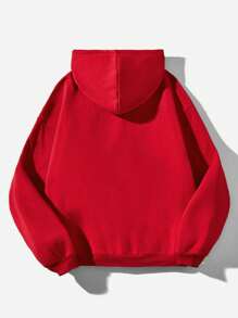 SHEIN LUNE Moletom com Capuz Casual e Minimalista com Estampa de Coração em Vermelho, Modelo Solto e Grosso para o Dia dos Namorados para Mulheres, Dia dos Namorados - Vermelho - Visão 2