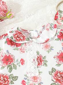 1pc Baby Girl's Allover Printed Floral Elegant Lace Romper For Summer - White - View 6