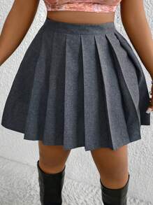 Flirla Plus Size Women's Preppy Style Pleated Skirt - Grey - View 7