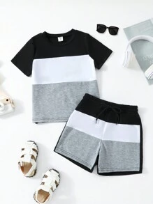 Conjunto Simple De Moda De Dos Tonos Para Hermanos (se Venden 2 Sets Por Separado) - Multicolor - Ver 1