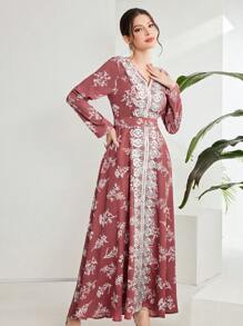 Al Najma Vestido De Abaya Para Mujer Con Estampado Y Bordado Árabe En La Parte Frontal