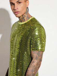 Manfinity AFTRDRK 男士閃亮鑲嵌短袖上衣和針織褲休閒2件套裝,適用於俱樂部和節日 - 彩色 - 查看 6