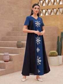 Al Najma Women's Printed Color Block Long Dress - Multicolor - View 4