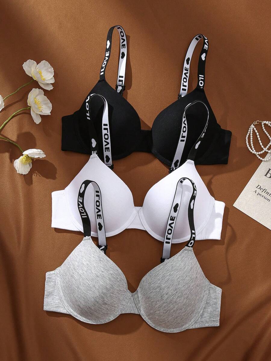 SHEIN 3pcs Women's Letter Printed Elastic Band Bra Sports - Multicolor - View 1