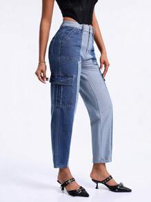 SHEIN BAE Women's Cargo Pocketed Denim Trousers - Blue - View 4