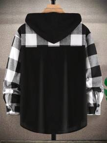 Manfinity Homme Men's Checked Long Sleeve Hooded Overcoat, Fall, Winter - Multicolor - View 2
