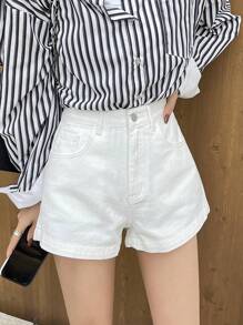 DAZY Women's Solid Color Straight Leg Denim Shorts - White - View 6