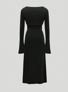 Sweetra 女式纯色喇叭袖耸肩上衣和吊带裙两件套