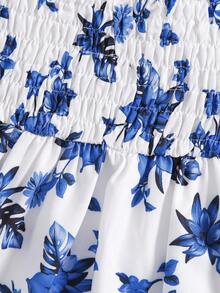 Vestido de manga corta y línea A con estampado floral azul para bebé niña - Azul - Ver 8
