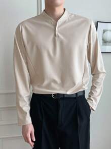 DAZY Men Solid Half Button Tee - Khaki - View 7