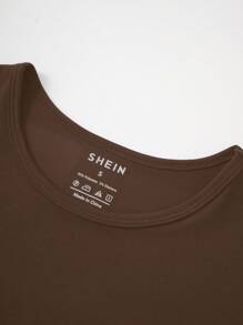 INAWLY Camiseta crop unicolor fruncido lateral