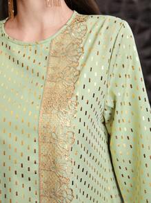 Al Najma 色塊刺繡拼接長袖裙 - 綠色 - 查看 7