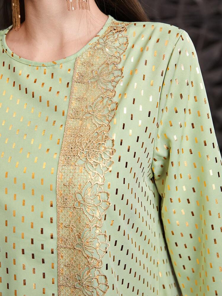 Color Block Embroidered Patch Long Sleeve Dress