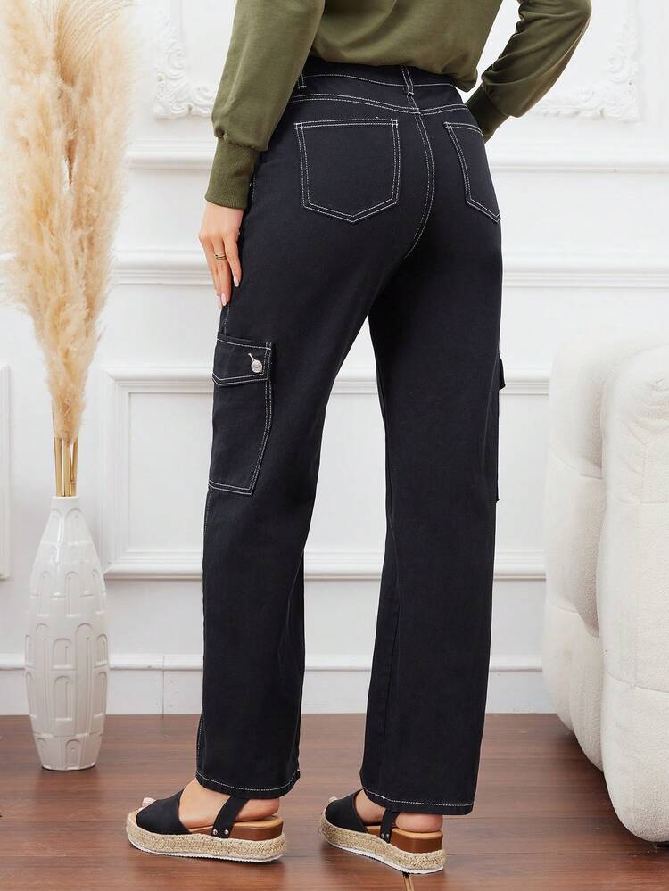 Men's Cargo Denim Pants With Slanted Pockets