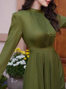 Modelyn 女士立領長袖連衣裙 - 綠色 - 查看 4